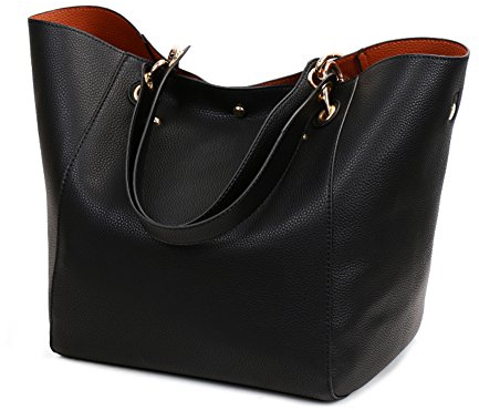 Valleycomfy Handtasche Damen Groß Shopper Tasche Leder Schwarz Klassisch Shopping Bag Schwarz