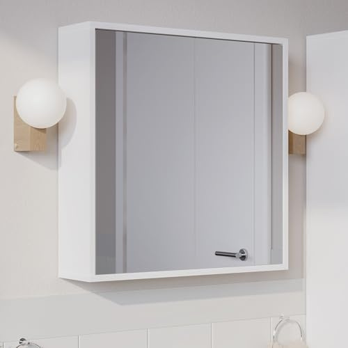 Urbn-Living White Wooden Wall Mounted Mirror Door Bathroom Cabinet (2 Full Doors)