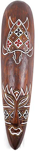 Coco Papaya Masque motif tortue colorée batik - Déco en bois 50cm