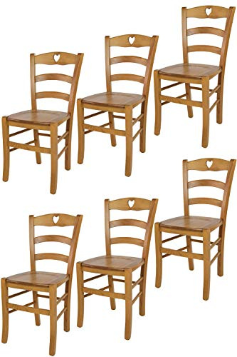 t m c s Tommychairs - Set 6 chaises Cuore pour Cuisine, Bar et Salle à Manger, Robuste Structure en Bois de hêtre peindré en Couleur chêne et Assise en Bois