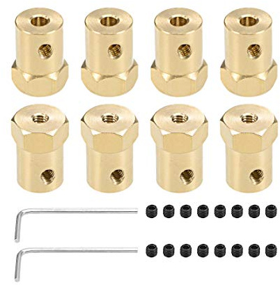 sourcing map 8Stk.Sechskantkupplung 4mm Bohrungsmotor Sechskant Messing Wellenkupplung Flexibler Stecker für Autoräder Reifen Wellenmotor