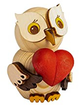 Kuhnert - Decorazione/figura in legno – Mini gufo con cuore – ca. 7 cm – Made in Germany