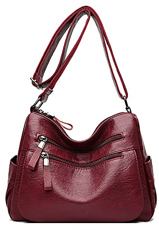 Coolives Damen Umhängetasche Handtasche aus PU-Leder Mode Tasche Schultertasche Leichte Taschen Schultergurttasche für Frauen Mutter Elegante Damentasche Damenhandtasche Weinrot EINWEG