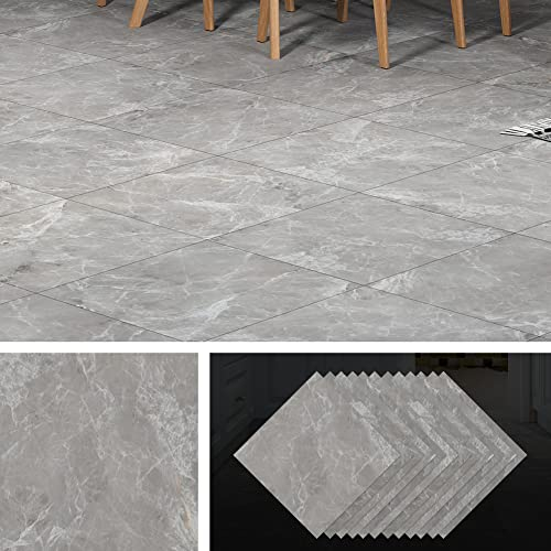 Livelynine 16 Fliesen PVC Bodenbelag Selbstklebend Betongrau 30CM X 30CM Fliese Vinylboden Selbstklebend Klebefliesen Bodenfliesen Abwaschbare für Küche Badezimmer Wohnzimmer Flur Räume Schlafzimmer