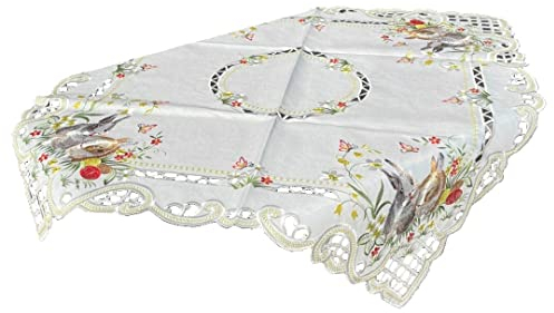 Osterdecke Ostern Osterhasen Ostereier Tischdecke Mitteldecke Creme Weiss