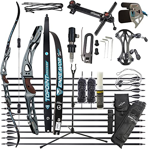 wolfman 18-44 Lbs Recurvebogen Set Erwachsene ILF Bogengriff Bogenschießen Bogen Pfeil Set Jagdbogen Recurve Bogen Rechtshändig für Outdoor Training Schießen Jagd (Carbonset, 70/30Lbs)