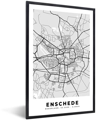 MuchoWow Poster Bilder Wanddeko Deko Wohnzimmer 20x30 cm Stadtplan - Enschede - Grau - Weiß