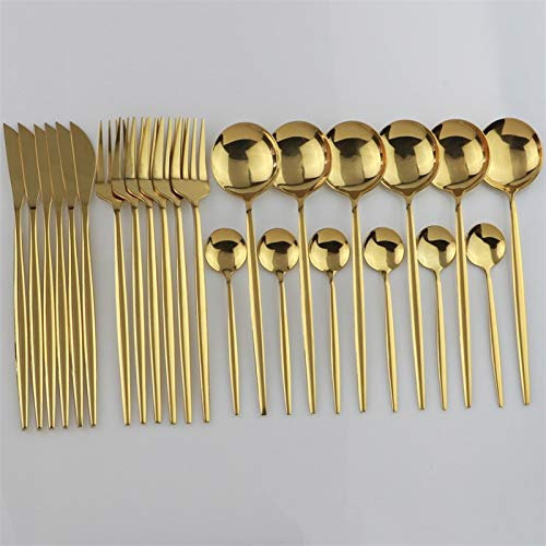 24 stücke Gold Geschirr Set 18/10 Edelstahlbesteck Set Gabelmesser Löffel Geschirr Set Flatware Set Silberwaren Set essgeschirr (Color : 24pcs Gold)
