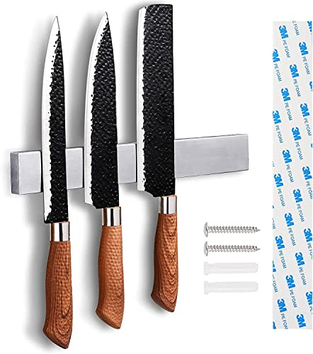 Enkrio 10 Inch Magnetic Knife Strip No Drilling - Upgraded Stainless Steel Magnetic Knife Holder for Wall with 3M Type, Magnet Knife Bar Rack for Kitchen Utensil & Tool organizer, Art Supply Accessory