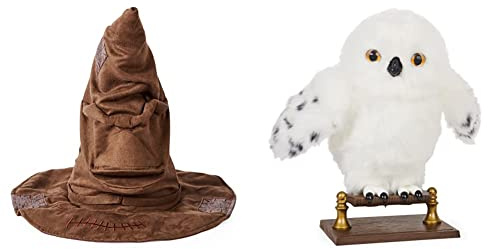 Spin Master Wizarding World Harry Potter - Interaktiver Sprechender Hut mit Sound ab 5 Jahren & Wizarding World Harry Potter - Interaktive Plüsch-Eule Hedwig mit über 15 Geräuschen und Bewegungen