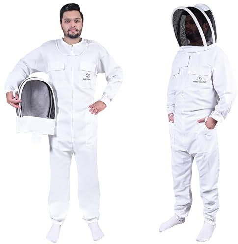 S Self Mark Bee Suit Professional Full Body Polycotton Beekeeping Clothes Veil Hood Hat Protective Beekeeping Suit Jacket Coat and Trouser Beekeepers Equipment for Men & Women (S, Fancy Veil)
