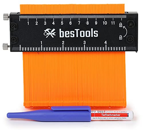 bestTools Konturenlehre 12,5cm mit Feststeller | Präzise Messung & Feineinstellung | Inklusive Tieflochmarker | Robuster Aluminiumkern & ABS-Kunststoff-Lamellen | Vielseitige Anwendung