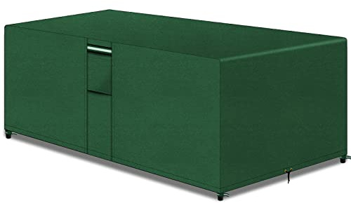 PATIO PLUS Rectangular Garden Furniture Set Covers with Air Vent, 600D Oxford Fabric Heavy Duty Patio Set Table Cover for Outdoor Garden Chair and Table, Waterproof ，Windproof， Green 242x162x90cm