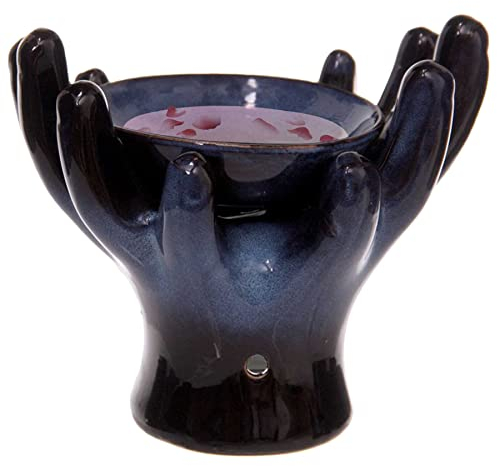 mtb more energy Duftlampe ''Peace'' - Duftlicht Teelichthalter offene Hände - schwarz-blau glänzend - Höhe 13 cm - Deko Style Home Living