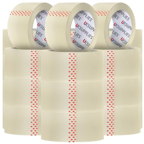 UK SUPPLIES LIMITED 24 Rolls LOW NOISE Premium Clear Packaging Tape (All Pack Sizes) 48MM X 66M Extra Strong Secure Sticky Adhesive Durable Parcel Sealing Tape for Packing Boxes & Moving Houses