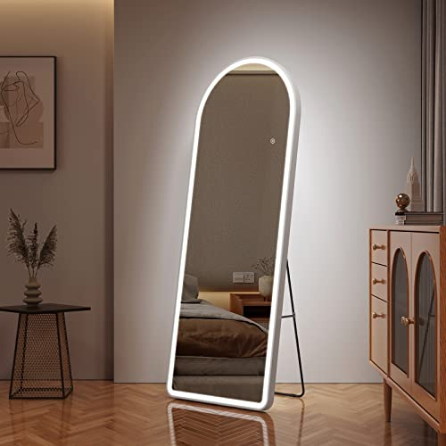 EMKE Weiß Standspiegel mit Beleuchtung 160x60cm mit 3 Lichtfarbe Dimmbar Kaltweiß Neutral Warmweiß Licht Standspiegel Groß mit Touchschalter Ganzkörperspiegel mit Beleuchtung mit Speicherfunktion