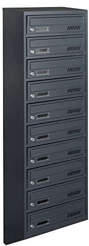10er Briefkastenanlage GDS Anthrazit RAL 7016 20cm tief Briefkastensysteme | 2 Schlüssel, DIN-A4-Format, Innenbereich, verzinkter Stahl, 2 Schlüssel, Wandmontage, modular