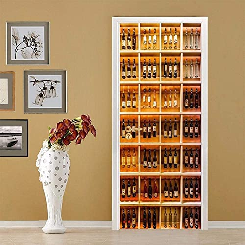 Türaufkleber Türtapete Türbilder Türposter Selbstklebend 3D Weinregal Weinschrank 90 X 210 Cm Pvc Wasserdicht Abnehmbare Wandbilder Für Schlafzimmer Haus Bad Wc Büro Dekoration - Türwandaufkleber