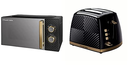 Russell Hobbs 17 Litre 700W Black Solo Manual Microwave With Groove Design, 5 Power Levels & 26390 Groove 2 Slice Toaster, Tactile 3D Design Bread Toaster with Frozen