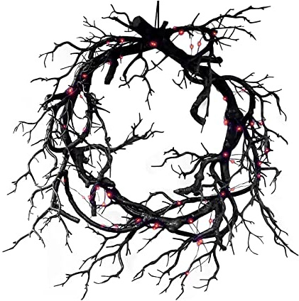 Halloween Türkranz | Herbst Simulation Dead Branch Beleuchtete Türschmuck Ganzjährig Haustür Girlande Dekoration Leuchtende Schwarze (A, One Size)