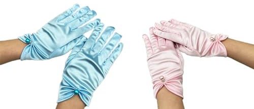 Whakano 2 Paar Handschuhe Kurz,Satin Handschuhe,Brauthandschuhe,Elegante Kurze Gloves mit Schleife,Vintage Damen Handschuhe,für Halloween,Bankett,Party,Hochzeit,Tea Party Zubehör,Hellblau + Rosa