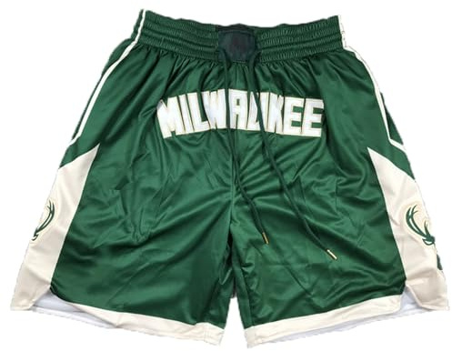 MCQOmcil Herren NBA Bucks Basketball-Shorts, hochelastische, atmungsaktive Sporthose(B,M)