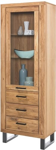 möbelando Vitrine >Tom-I< in Wildeiche/schwarz aus Teilmassiv - 67,5x200x40cm (BxHxT)