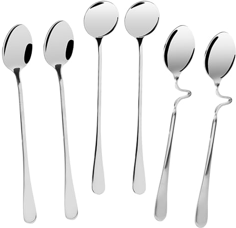 RISVOWO Teelöffel, 6 Stück Kaffeelöffel, Eislöffel, Rostfreie Stähle löffel, Eierlöffel, Lange Löffel, Dessertlöffel für Cappuccino, Eistee, Milchshake, Spülmaschinenfest