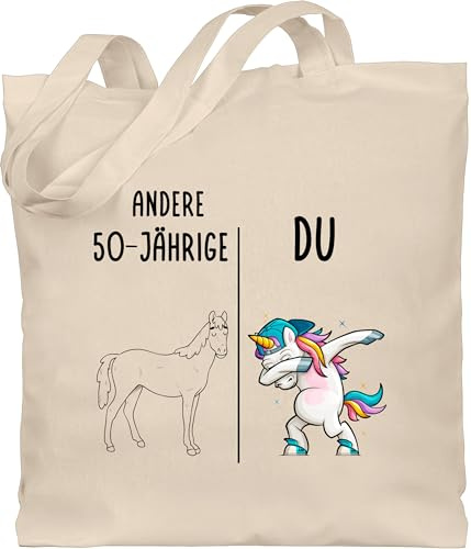 Geschenk mit Namen personalisiert by Shirtracer - Baumwolltasche - 50. Geburtstag - Andere 50 Jährige Du Dabbing Einhorn I Lustiges Geschenk 50er