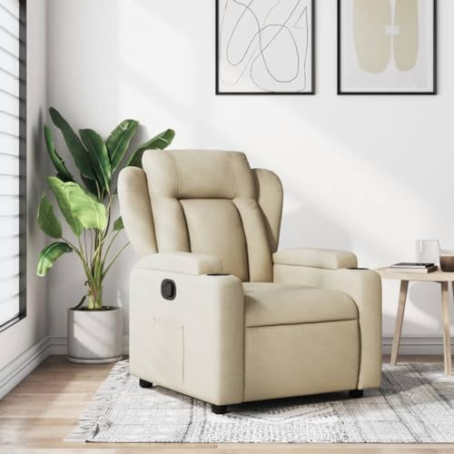 Homgoday Relaxfåtölj med liggfunktion, TV-fåtölj, vilstol, justerbart ryggstöd, klädselfåtölj, liggfåtölj, loungefåtölj, fåtölj för vardagsrum, gräddfärgat tyg