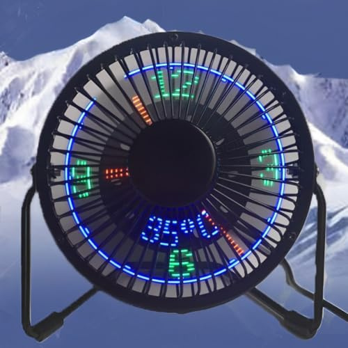 AMZLORD Mini ventilador de reloj LED USB con pantalla de temperatura de reloj en tiempo real Ventilador de reloj USB LED alimentado por USB Rotación 360 Mini ventilador de enfriamiento de re