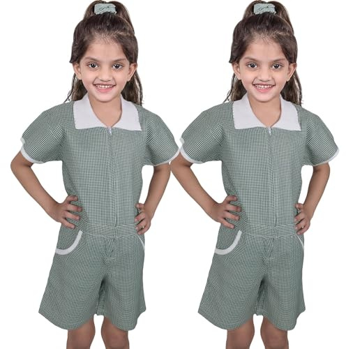 A2Z 4 Kids Girls School Playsuit Gingham Uniform Pack of 2 Jumpsuits Green