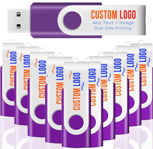 [50pcs] Custom Logo USB Flash Drive 128MB 50 Pack JBOS Bulk Personalized USB Drives with Your Logo Customized Promotional Thumb Drives with Brand Name/Site Address/Contact info - Purple