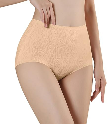 SRZYMJ Unterhosen Damen Set Baumwolle Hohe Taille Panties Baumwolle Unterwäsche Frauen Baumwolle Mit Spitze Taillenslip Nahtlos Bauchweg Tangas Baumwolle Slips Ohne Naht Haut Strings Nahtlos Beige