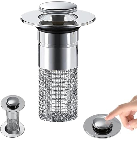 Sink Drain Plug | Stainless Steel Bath Plug Hair Catcher | 2 in 1 Pop Up Sink Plug Replacement with Drain Strainer | Sturdy Sink Stopper Drain Filter Accessories for Bathroom, Kitchen
