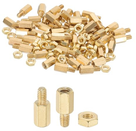 PATIKIL Tornillos Separadores M4x10mm+6mm, 100 Piezas de Macho a Hembra Hexagonal de Latón de Ordenador, Kit SurtIDo de Tornillos Separadores de Placa de Circuito Impreso, Color Dorado