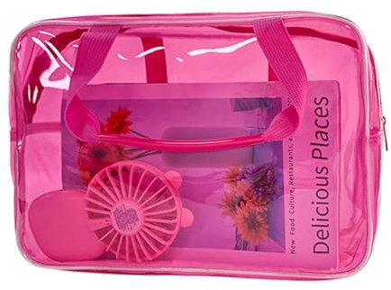TotePrint Transparente, wasserdichte Make-up-Tasche aus Vinyl, wasserdicht, 30 x 13 x 21 cm, Rosa, Modisch