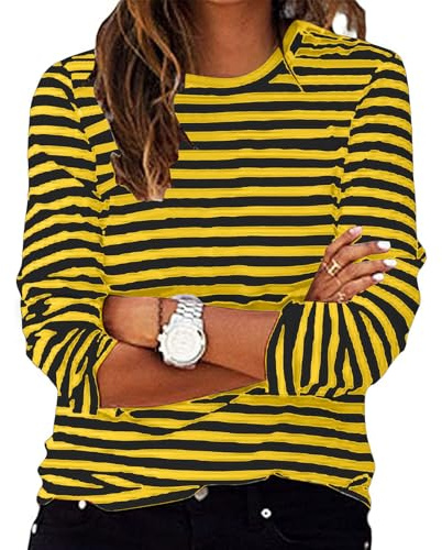 Mis Pedidos Women's Striped Tops UK Casual Long Sleeve Crewneck Loose Fit Shirts 2025 Spring Fashion Lightweight Blouse Dressy Comfy Going Out Tshirts Ladies Elegant Work Office Tee