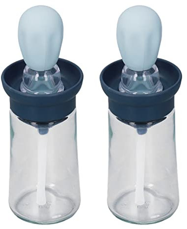 Fdit Silicone Oil Dropper 2pcs Oil Container with Silicone Brush, Accurate Oil Control, Easy to, Oil Measuring Container for Spreading Salad, Silicone+Glass (Blue)