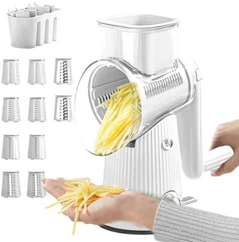 Rallador de queso 5 en 1, rebanador de verduras giratorio | Cortadora rotativa de verduras con manivela 5 en 1 - Rallador de queso de mano para cortadora de alimentos Manual de cocina segura para zana