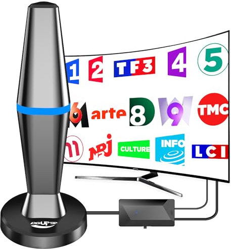 Antenne TV Intérieur Puissante TNT HD, 2025 Puissante Antenne TV Intérieur de Base magnétique puissante - 80km Réception Longue Portée à 360°, Compatible avec Portable 4K 1080P et Tous Les TVs