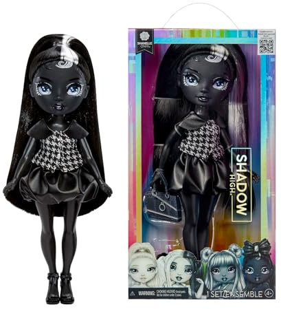 Rainbow High Shadow High Shanelle Onyx - 28 cm Modepuppe in Grauschattierungen, Schwarzes Haar und Outfit, Stylische Handtasche, Süßes Geschenk für Kinder von 4-10 Jahren
