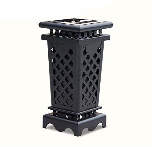 CCYENG Contenedor de Basura para Exteriores, Cubo de Basura Decorativo de Hierro Forjado, Cubo de Basura Comercial Hueco, Cubo de Basura para Patio, Cubo de Basura con Panel Empotrado neg