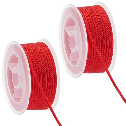 PH PandaHall 2pz 5~7m Cordino in Nylon 3mm Cordoncino Rosso per Braccialetti, Corda Intrecciata per Macramè Annodati Cinesi Creazione di Gioielli Artigianato