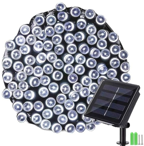 NEXVIN Solar Christmas Fairy Lights, 66ft/20M 200 LED Outdoor String Lights, 8 Modes Waterproof Solar Christmas Lights for Garden, Party, Holiday, Tree, Yard, Patio, Xmas Decoration - White