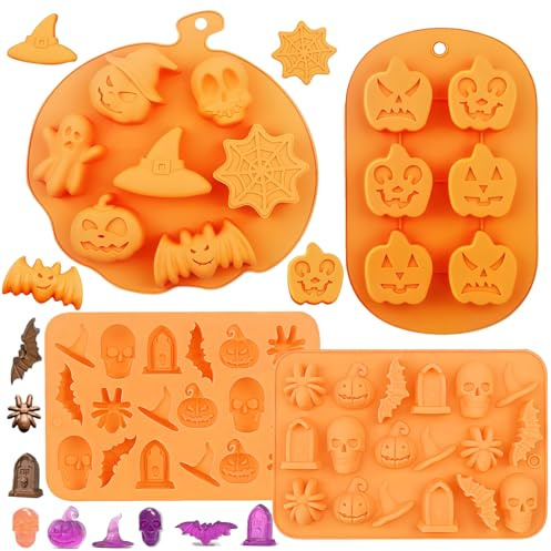 LOVEXIU Halloween Silikonform 4 Stück,Schokoladenformen,Multifunktionale Form,Silikonform DIY Backwerkzeuge für Halloween Party,Pralinenform, Lustige Eiswürfelform,Ausstechform,Verschiedene Formen
