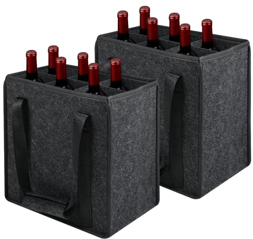 Lauviomify Flaskväska filt set om 2 – dryckeshållare för 6 flaskor – filthållare för vin, öl, drycker – bärväska 27 × 20 × 27 cm, svart, flaskväska
