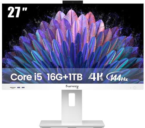 suevery 27Inch 4K All-in-One PC I5 1TB Prebuilt Desktop Computer | 16GB RAM Core 13400F 10 cores, 16 threads, 20 MB L3 cache. All in One Pre-built AIO Home Office Gaming Business Pro