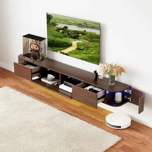 NOYHHAV Schwebendes TV-Lowboard Nussbaum+licht TV-Wandkonsole mit Schubladen, Hängender Fernsehschrank für Wohnzimmer, Schlafzimmer, Esszimmer 240 * 30 * 20CM