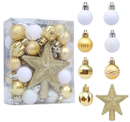 Fictory Paquete de 36 adornos de Navidad dorados, decoraciones de bolas navideñas inastillables con formas variadas para corona de árbol y decoración festiva